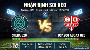 Nhận định soi kèo Sfera U20 vs Osasco Audax U20 01h 00 ngày 25/07/2026 – Paulista - U20
