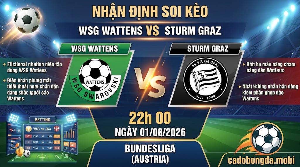 Nhận định soi kèo WSG Wattens vs Sturm Graz 22h 00 ngày 01/08/2026 – Bundesliga
