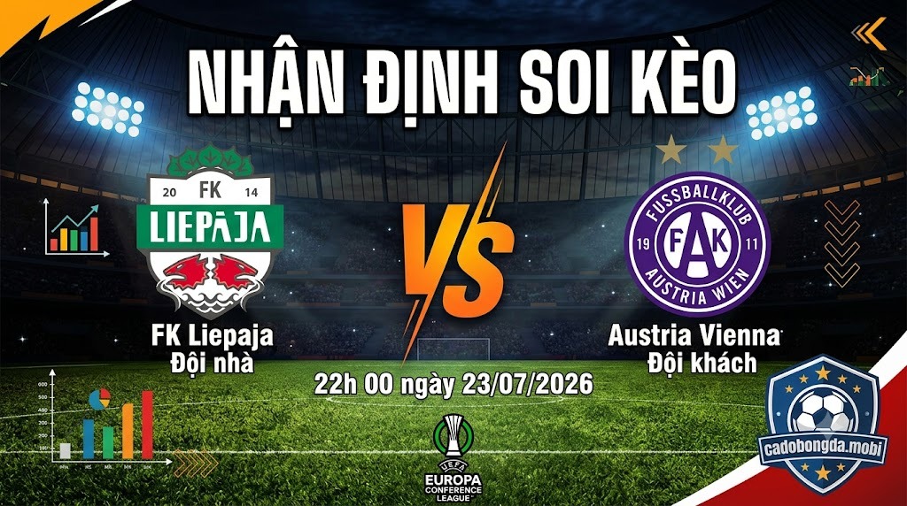 Nhận định soi kèo FK Liepaja vs Austria Vienna 22h 00 ngày 23/07/2026 – UEFA Europa Conference League