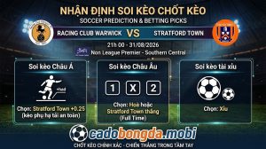Nhận định soi kèo Racing Club Warwick vs Stratford Town 21h 00 ngày 31/08/2026 – Non League Premier - Southern Central