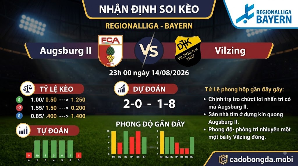 Nhận định soi kèo Augsburg II vs Vilzing 23h 00 ngày 14/08/2026 – Regionalliga - Bayern