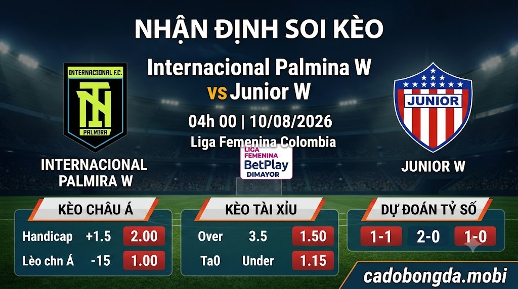 Nhận định soi kèo Internacional Palmira W vs Junior W 04h 00 ngày 10/08/2026 – Liga Femenina