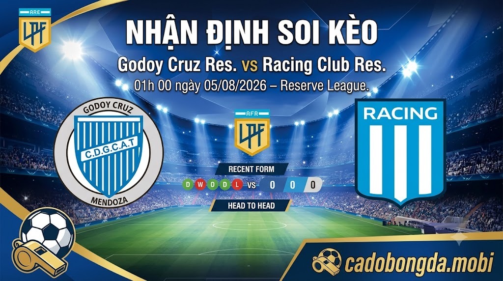 Nhận định soi kèo Godoy Cruz Res. vs Racing Club Res. 01h 00 ngày 05/08/2026 – Reserve League