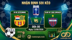 Nhận định soi kèo 29 de Setiembre vs Club Sp. San Lorenzo 00h 00 ngày 13/08/2026 – Copa Paraguay