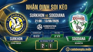 Nhận định soi kèo Surkhon vs Sogdiana 21h 00 ngày 13/08/2026 – Super League