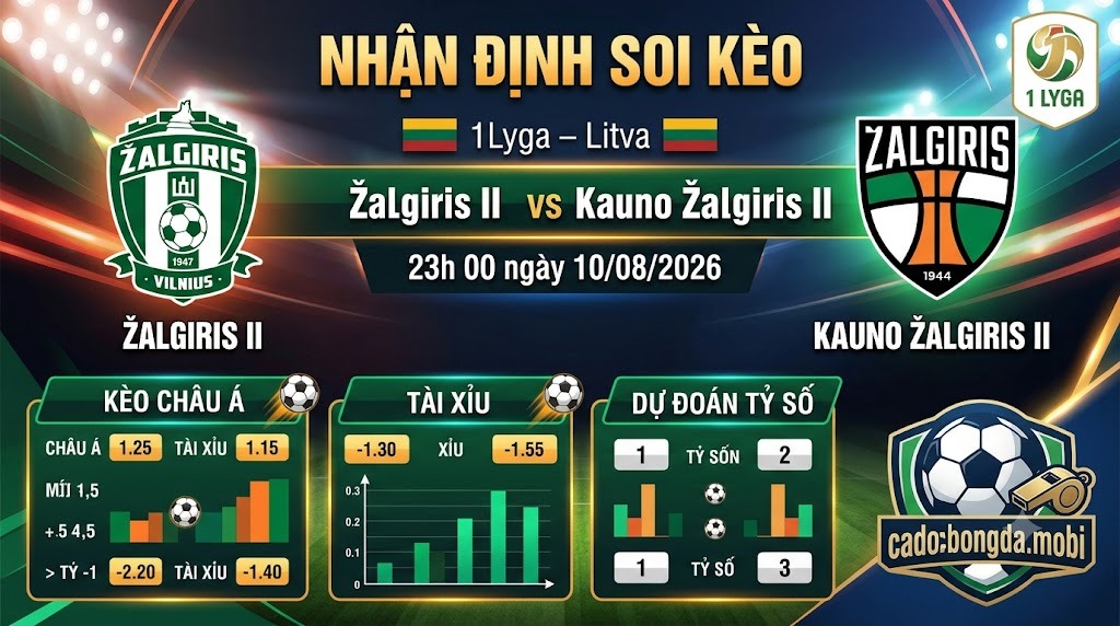 Nhận định soi kèo Žalgiris II vs Kauno Žalgiris II 23h 00 ngày 10/08/2026 – 1 Lyga