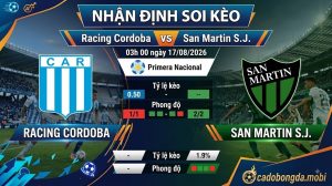 Nhận định soi kèo Racing Cordoba vs San Martin S.J. 03h 00 ngày 17/08/2026 – Primera Nacional