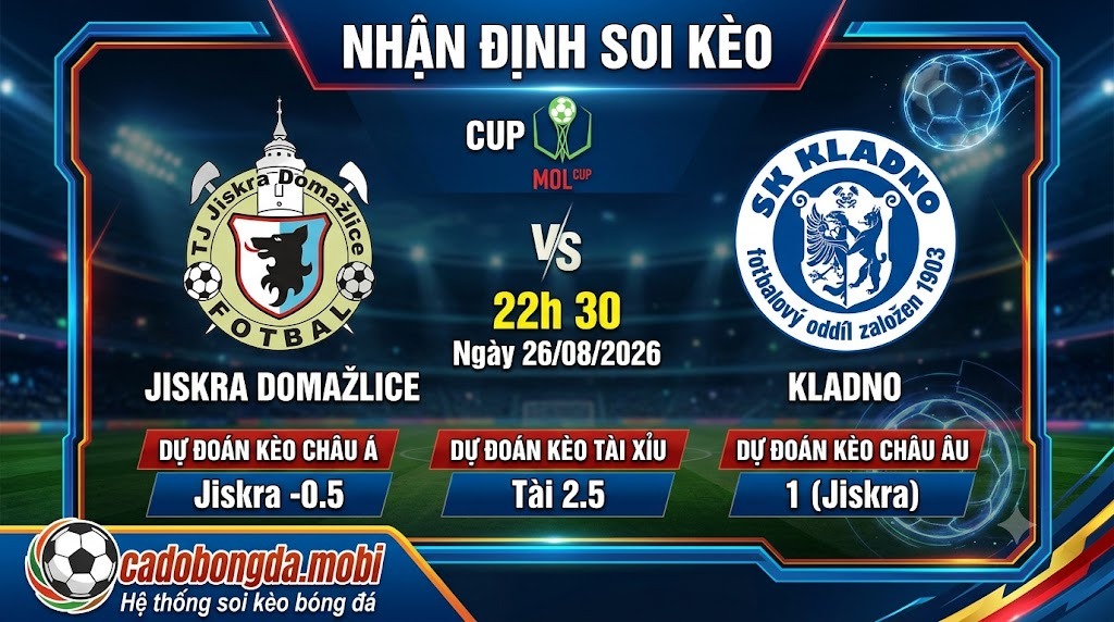Nhận định soi kèo Jiskra Domažlice vs Kladno 22h 30 ngày 26/08/2026 – Cup
