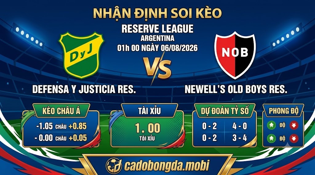 Nhận định soi kèo Defensa y Justicia Res. vs Newell's Old Boys Res. 01h 00 ngày 06/08/2026 – Reserve League
