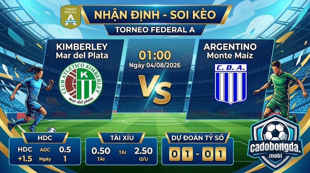 Nhận định soi kèo Kimberley Mar del Plata vs Argentino Monte Maíz 01h 00 ngày 04/08/2026 – Torneo Federal A