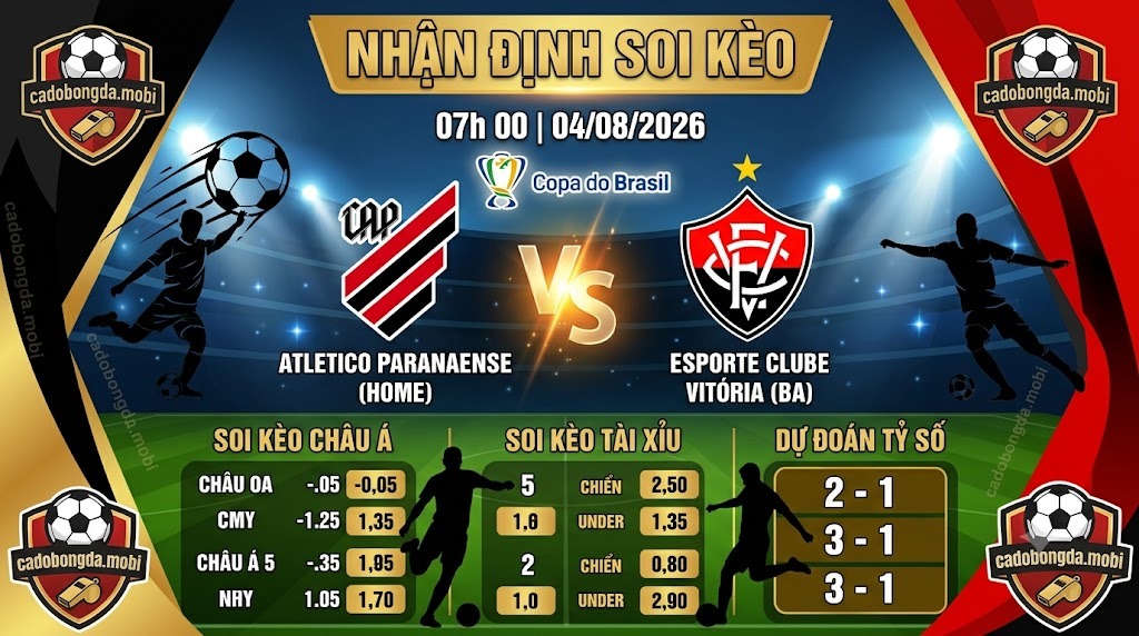 Nhận định soi kèo Atletico Paranaense vs Vitoria 07h 00 ngày 04/08/2026 – Copa Do Brasil