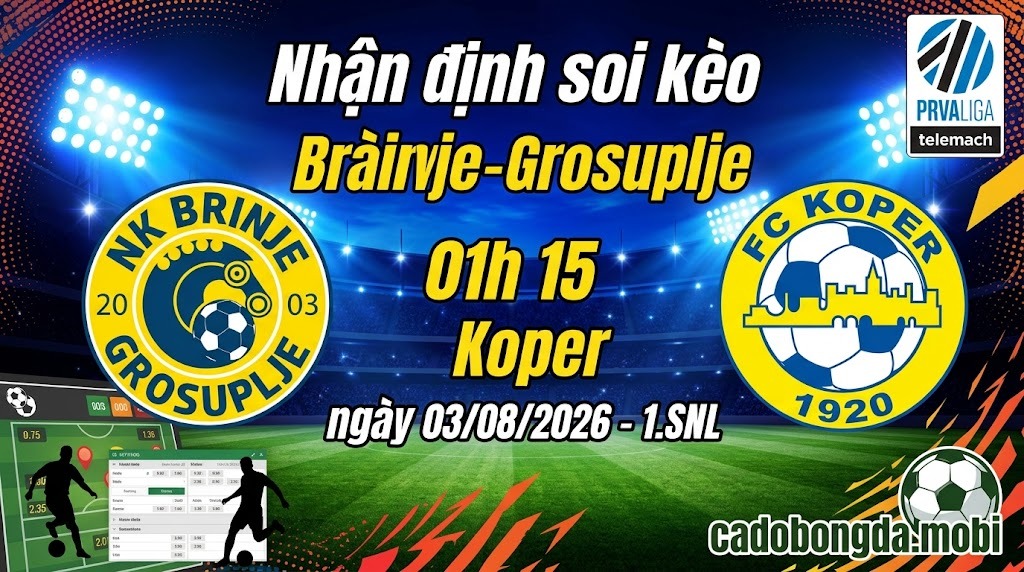 Nhận định soi kèo Brinje-Grosuplje vs Koper 01h 15 ngày 03/08/2026 – 1. SNL