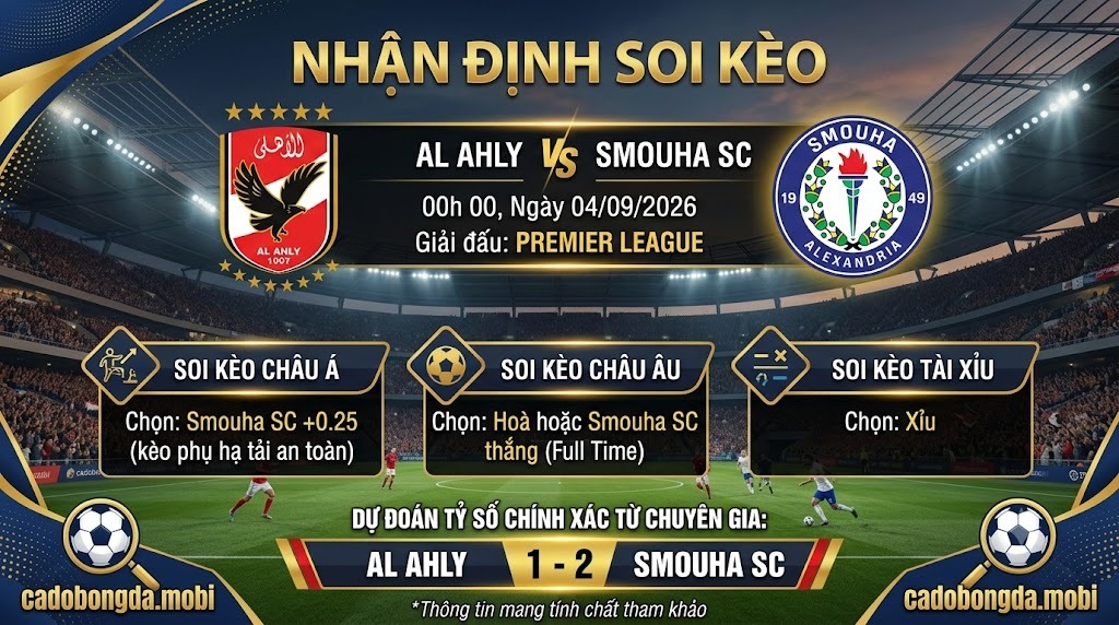 Nhận định soi kèo Al Ahly vs Smouha SC 00h 00 ngày 04/09/2026 – Premier League