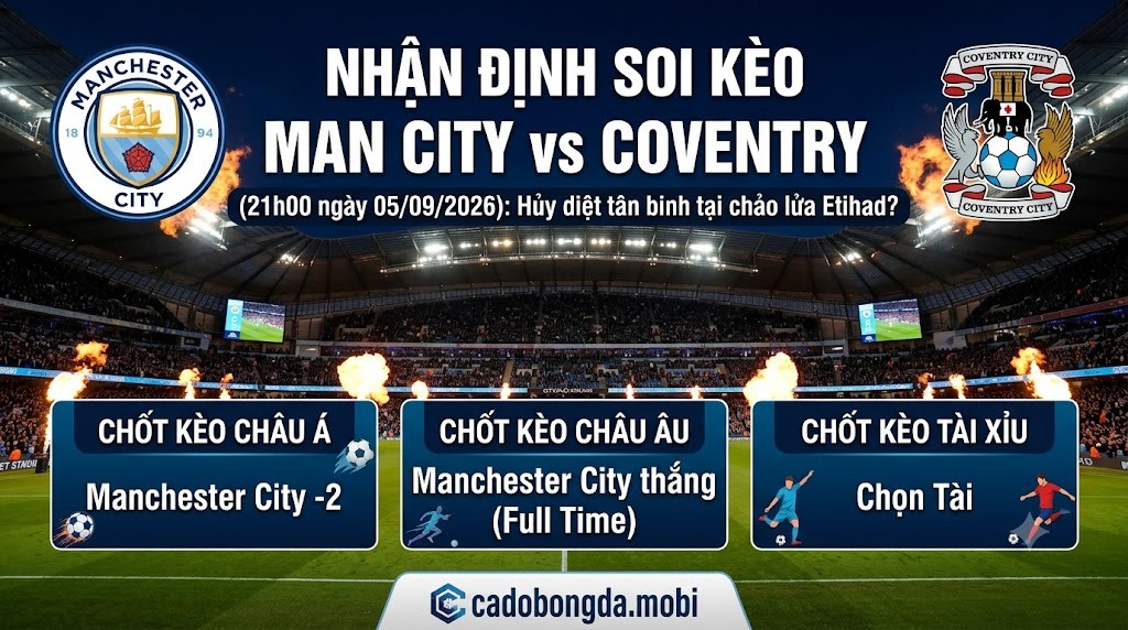 Nhận định soi kèo Man City vs Coventry (21h00 ngày 05/09/2026): Hủy diệt tân binh tại chảo lửa Etihad?