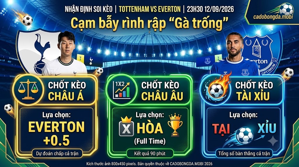 Nhận định soi kèo Tottenham vs Everton 23h30 ngày 12/09/2026: Cạm bẫy rình rập “Gà trống”
